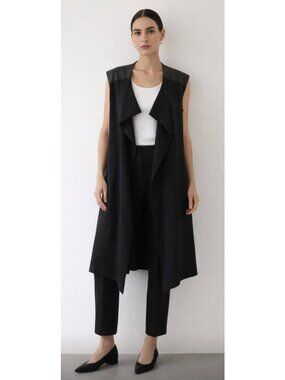 ELISA C-ROSSOW 100% Wool Lambs Leather Black Sleeveless Jacket Vest Minimalist
